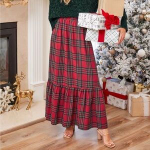 Cupshe Red and Green Plaid Maxi Skirt